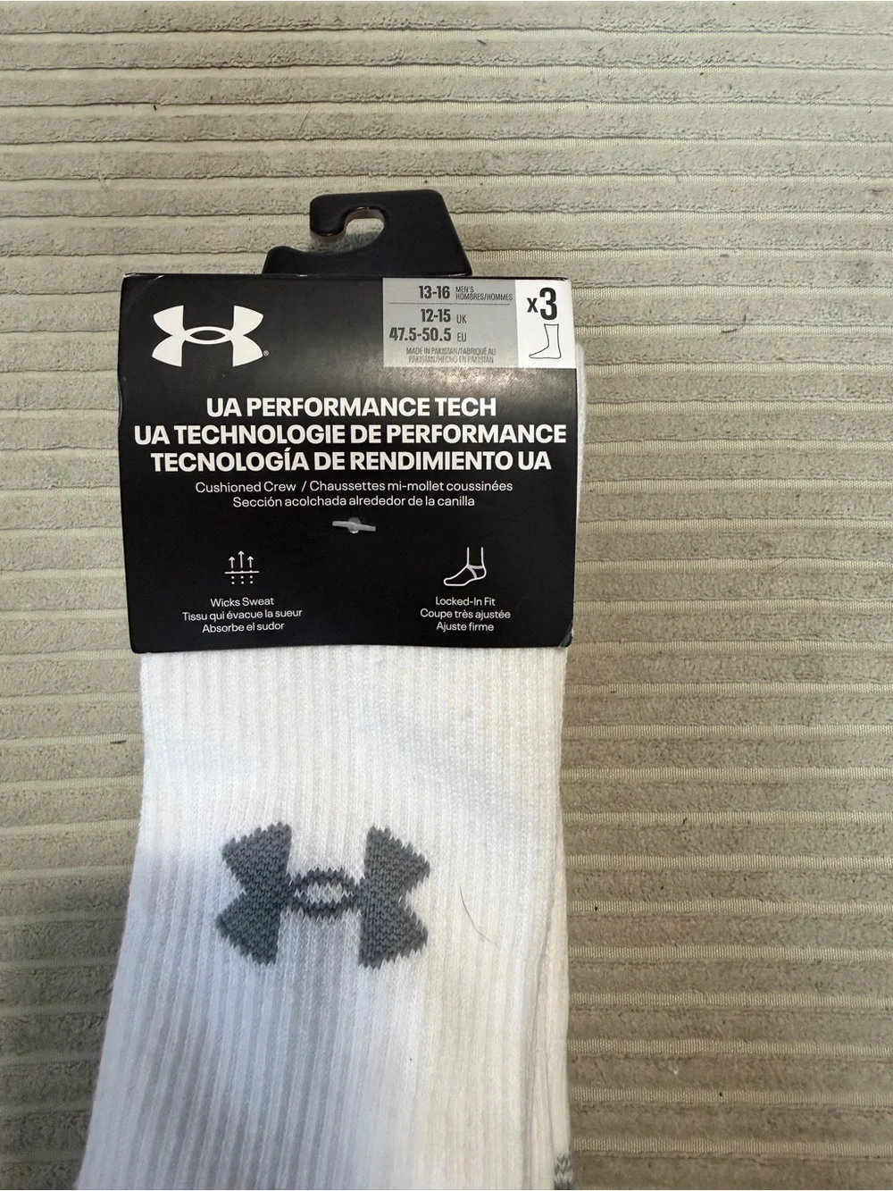 Under Armour White Crew Athletic Socks with Gray Accents